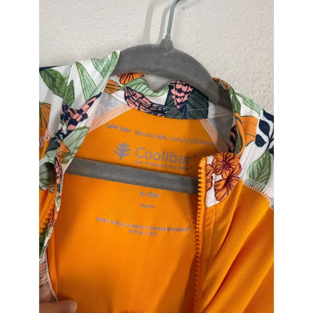 Coolibar Orange Floral UPF Sun Protection Bathing Suit Sz 6-12 Months Floral